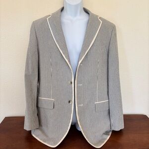 Merona Blazer 40R Gray-Blue Seersucker with Cream Piping -NEW